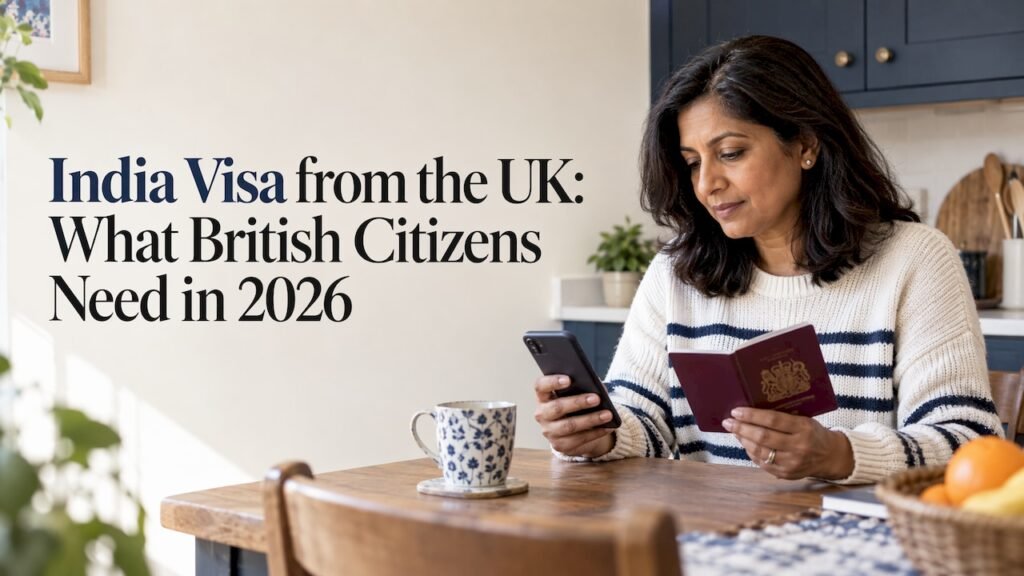 British Indian traveller checking visa application