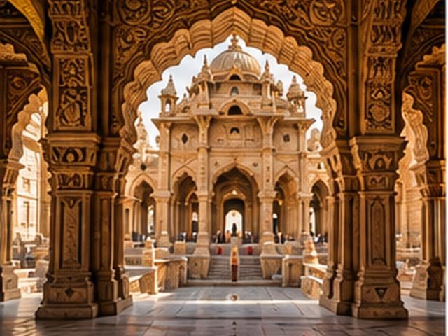Carved stone arches of a heritage monument in Ahmedabad