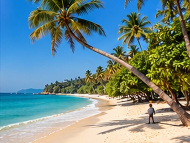Palm trees over a quiet beach in Kerala