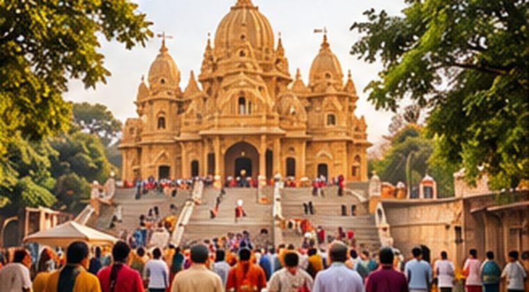 Pilgrims on the steps of a temple
