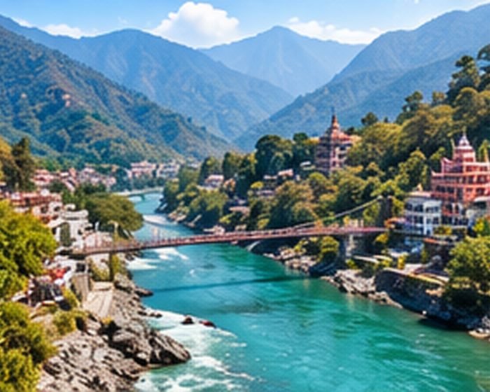 The Ganges running through the hills at Rishikesh