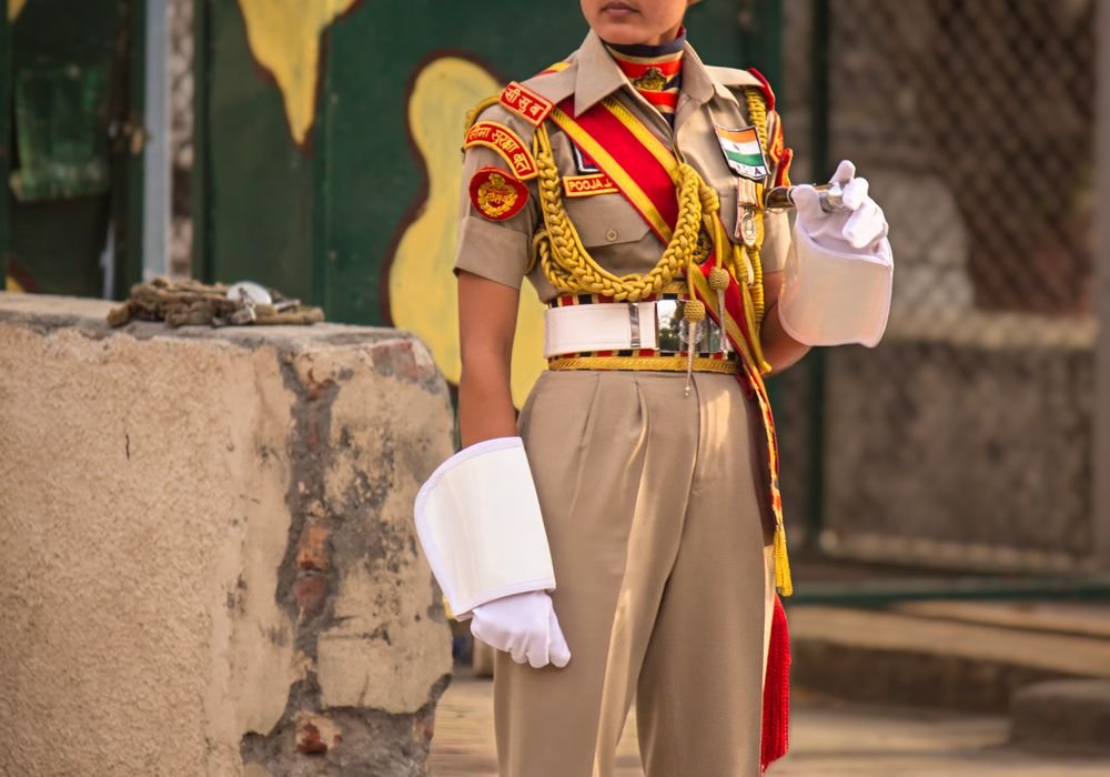 A ceremonial guard in parade uniform
