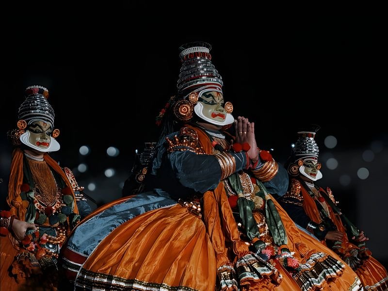 A Kathakali performer in full costume and make-up