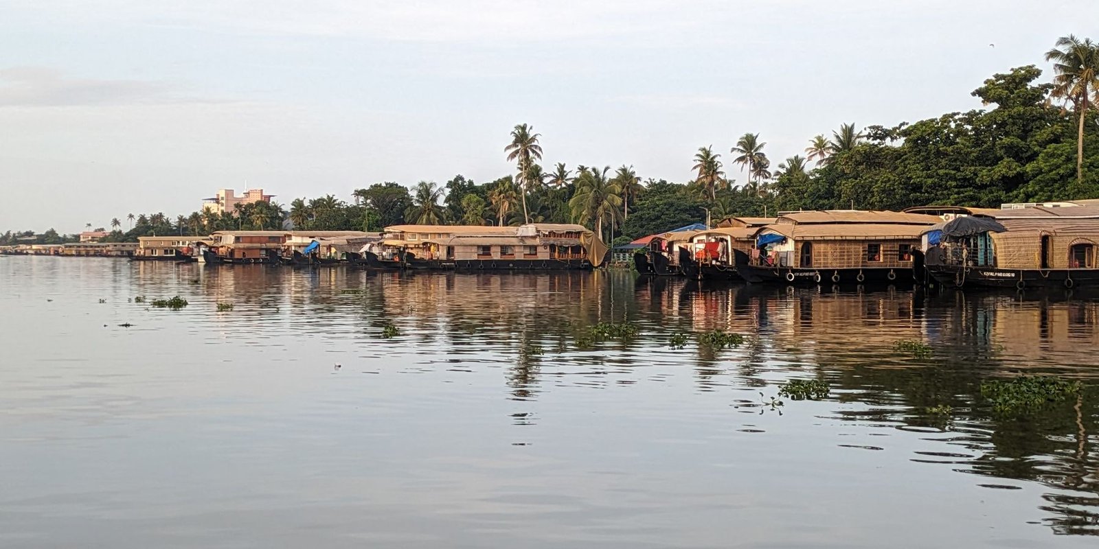 Houseboats moored along the Kerala backwaters