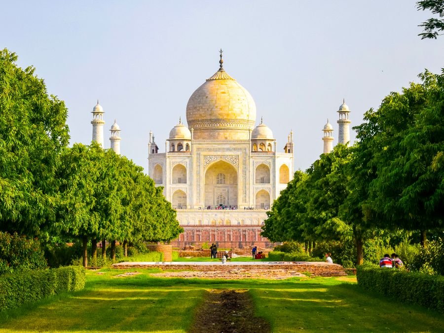 The Taj Mahal at Agra seen down the garden walkway