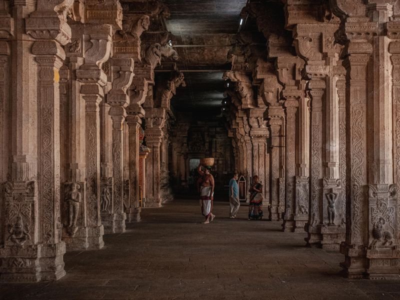A pillared temple corridor