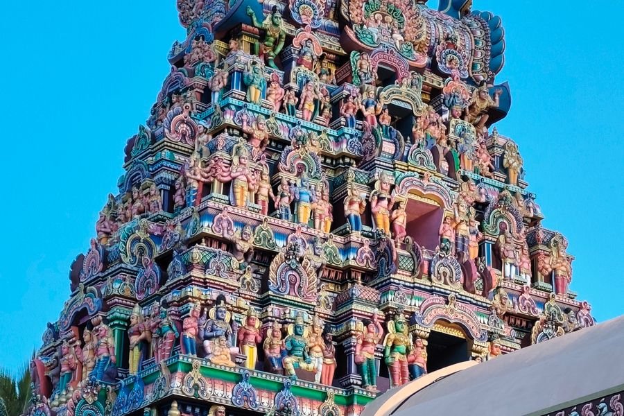 A brightly painted temple gateway