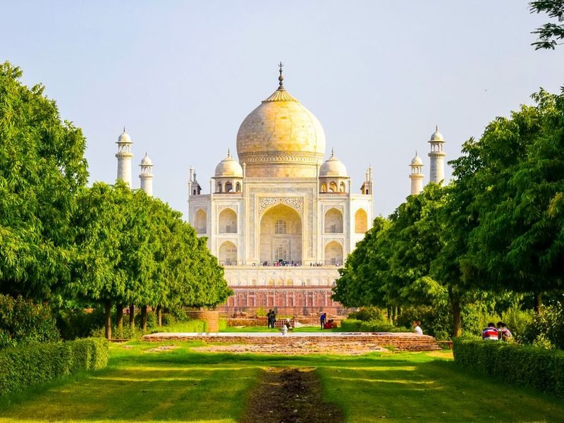 The Taj Mahal at Agra seen down the garden walkway