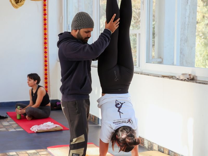 A yoga class in progress